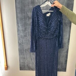 Dark blue sequence evening dress
